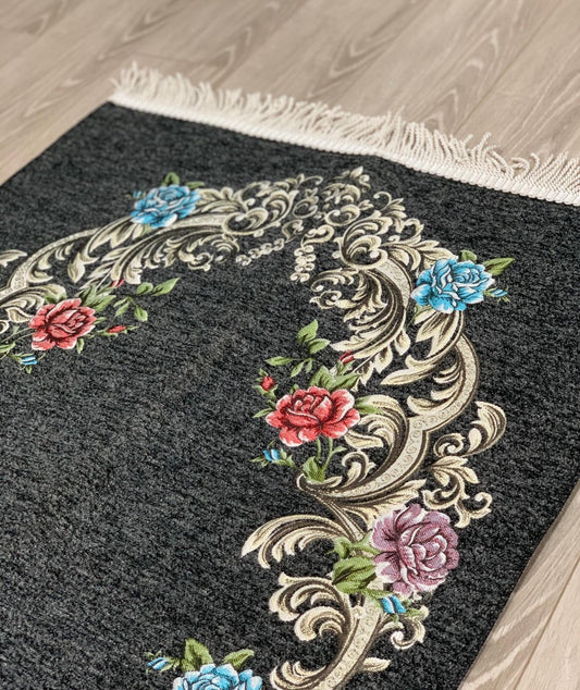 Granite Grey Floral Woven Velvet Janamaz