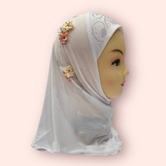 White Kids Floral Hijab Small